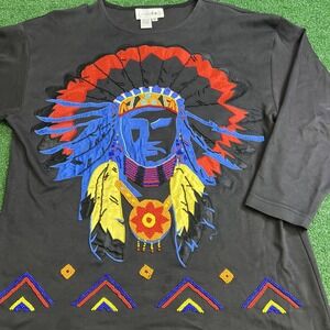 Vintage Cedars Native American Beadwork Long Sleeve‎ Black Womens Medium